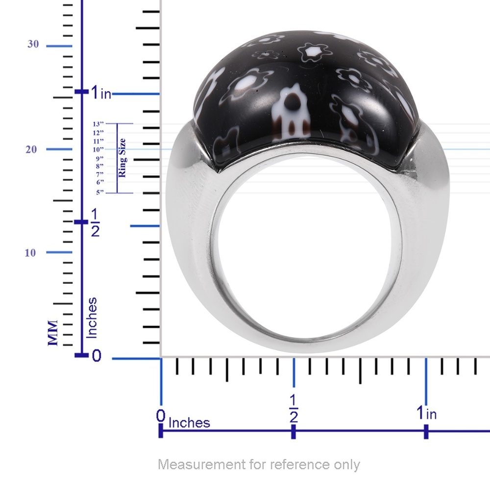 Black Murano Millefiori Glass Stainless Steel Ring - Picture 4 of 4
